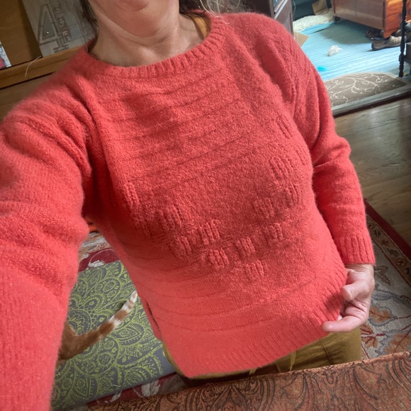 Classic Alpaca alpaca crew sweater deep coral orange asymmetrical boxy small S - Picture 3 of 12